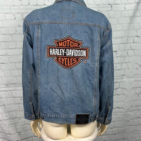 Harley-Davidson Logo Patch Denim Trucker Jacket Kid’s Size 16-18 - Picture 1 of 8